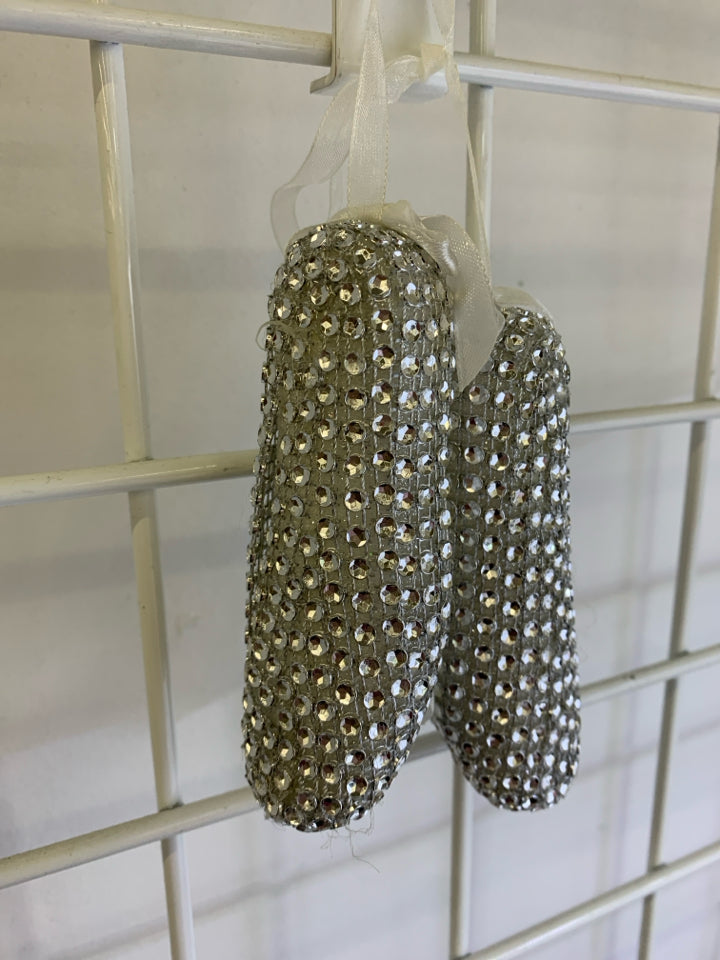 2 SILVER CRYSTAL BALLET SLIPPER ORNAMENT.
