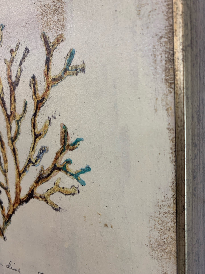 GOLD CORAL PAINTING IN GOLD FRAME.