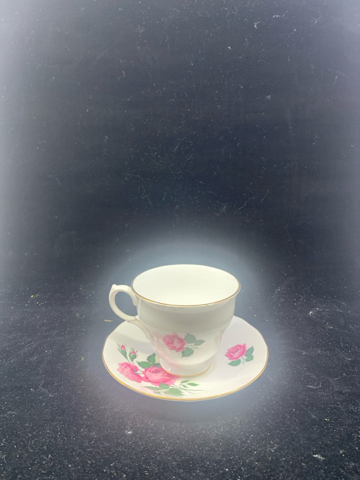 VTG WHITE ROSE TEACUP AND SAUCER.