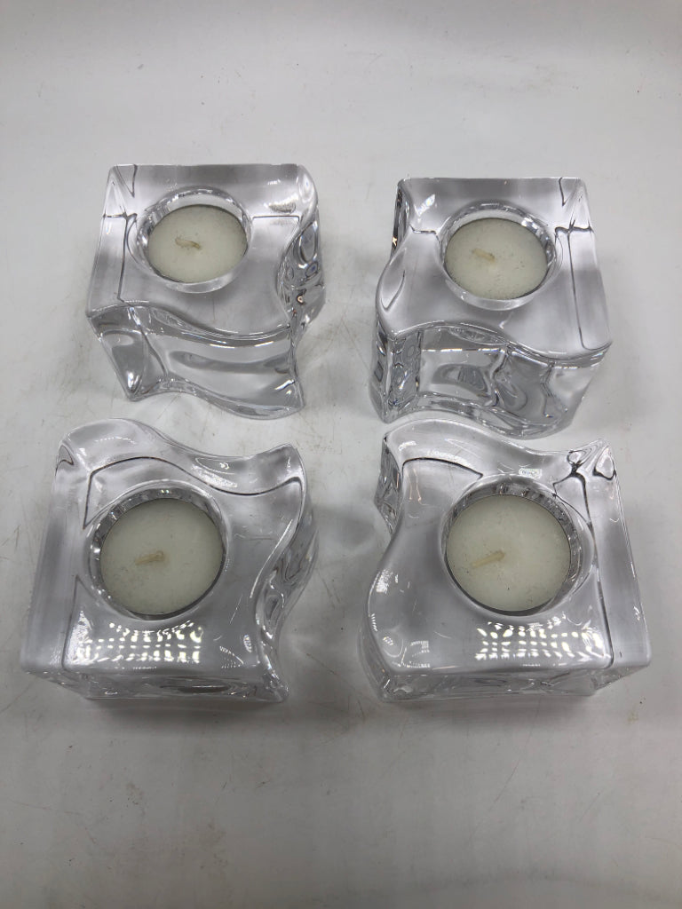 4PC ORREFORS SWEDEN PUZZLE CRYSTAL VOTIVE CANDLE HOLDERS.