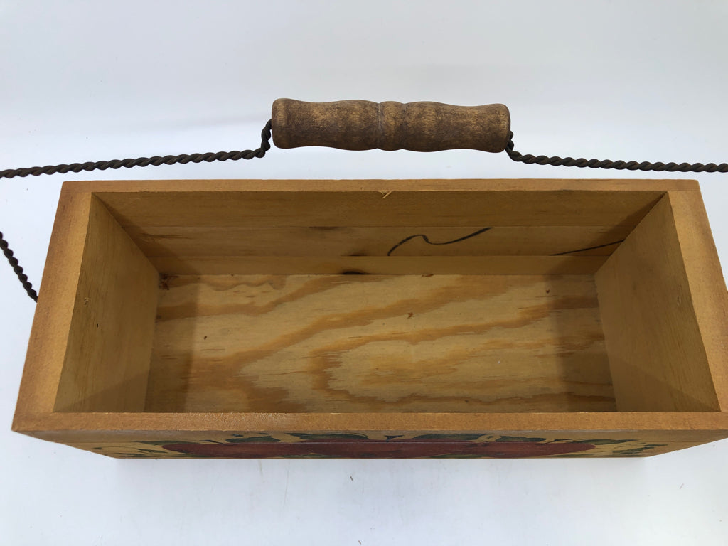 HANDMADE APPLE CRATE W METAL HANDLE.