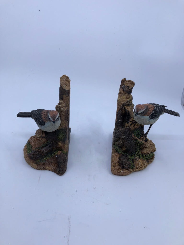 2PC RESIN BIRDS ON TWIGS BOOKENDS.