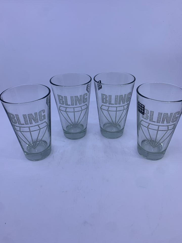 4 BLING DIAMOND GLITTER GLASSES.