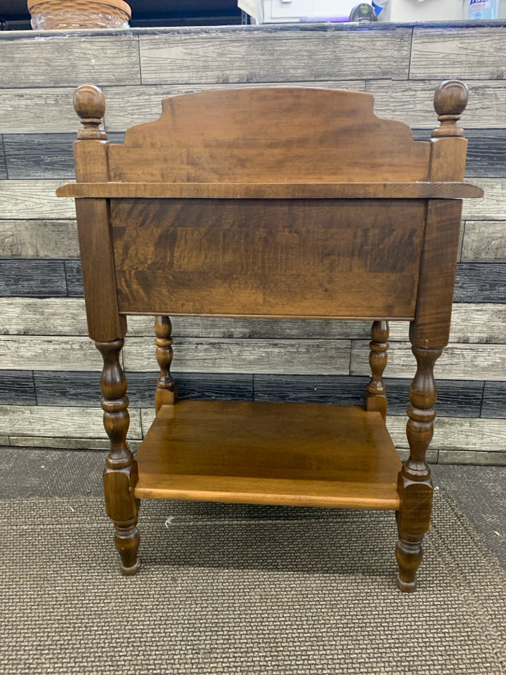 VTG DARK WOOD TWO TIER SIDE TABLE W/ DRAWER HEYWOOD WAKEFIELD .