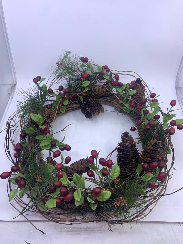 TWIG WREATH W PINECONES.