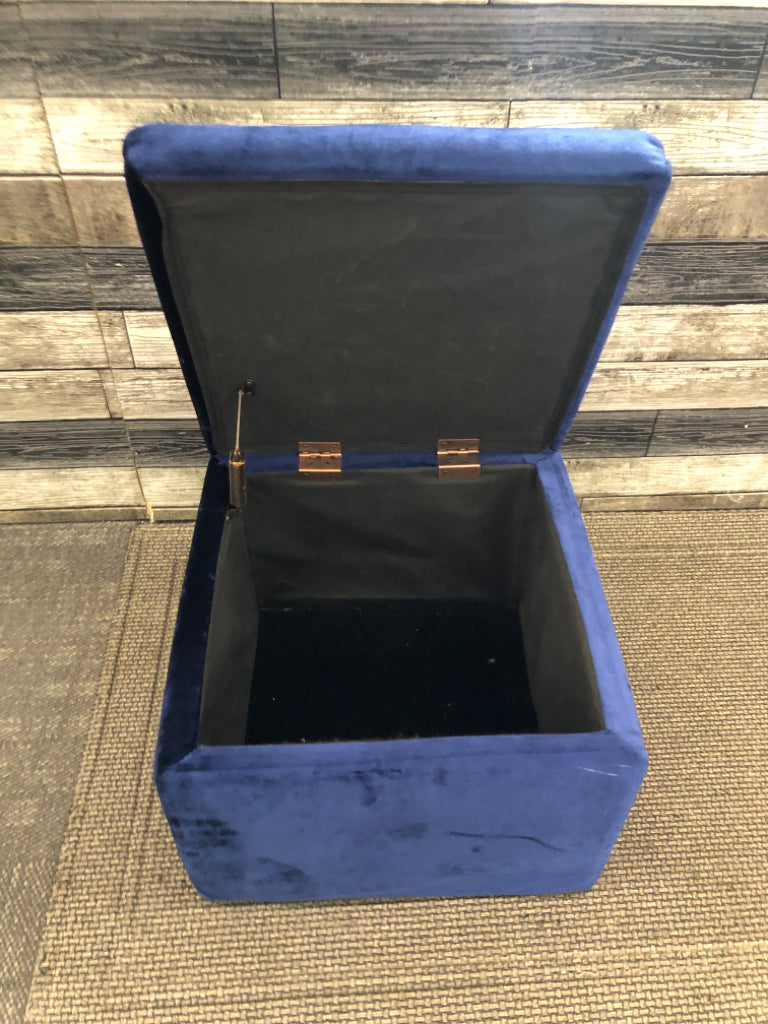 FUZZY COBALT BLUE STORAGE OTTOMAN CUBE.