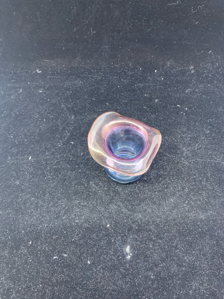 BLUE AND PINK IRIDESCENT TOOTHPICK HOLDER.