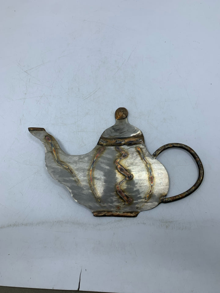 METAL WORK TEA POT WALL HANGING *SIGNED.