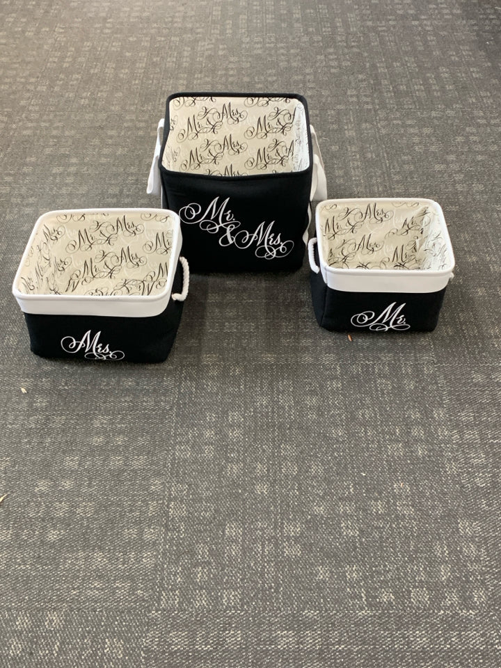 3PC MR AND MRS FABRIC BIN SET.