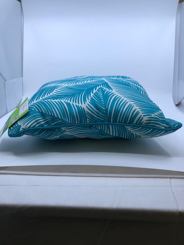 NEW TEAL FEATHER OUTDOOR PILLOW.