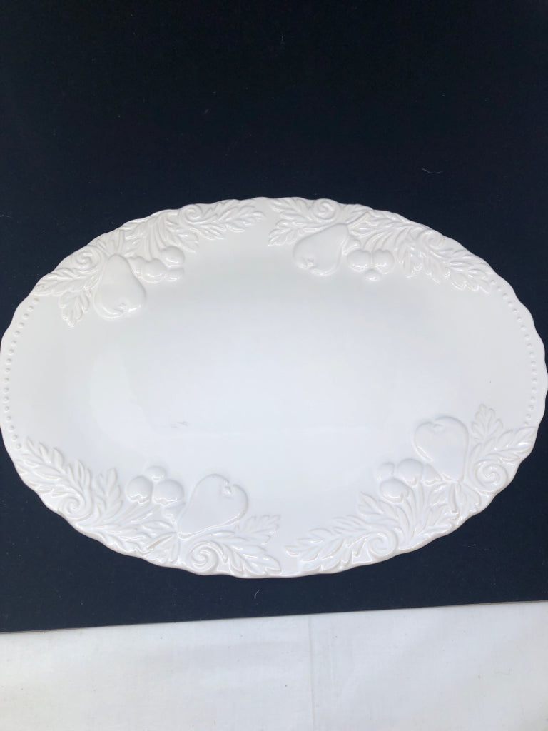 LARGE WHITE OVAL PLATTER W/ EMBOSSED PEARS- PORTUGAL.