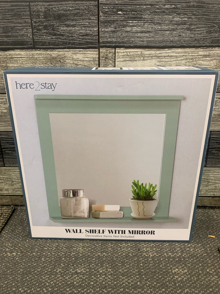 NIB WALL SHELF WITH MIRROR.