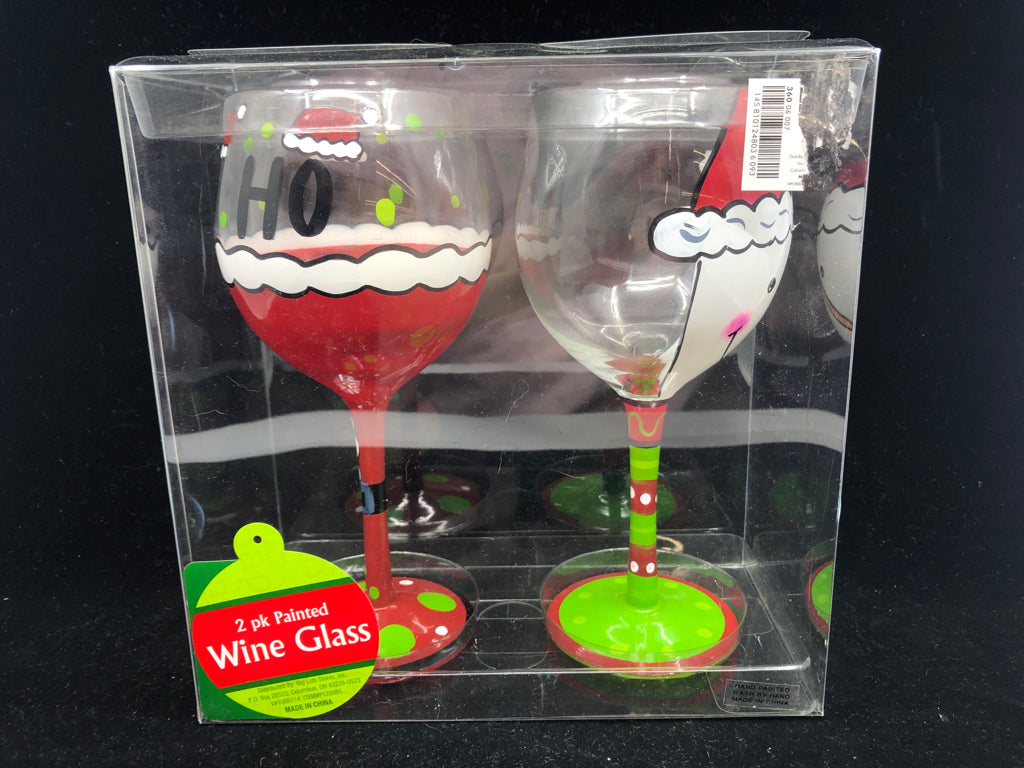 NIB 2 PAINTED WINE GLASSES.