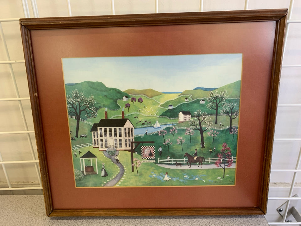 WEATHERBURN FARM/VILLAGE IN WOOD FRAME WALL ART.