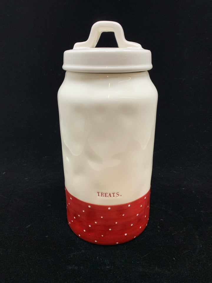 TREATS CANISTER W/RED BOTTOM.
