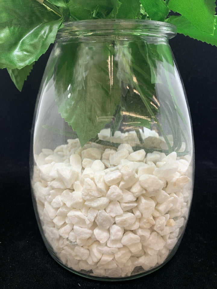 WHITE FLORAL IN ROCKS VASE.