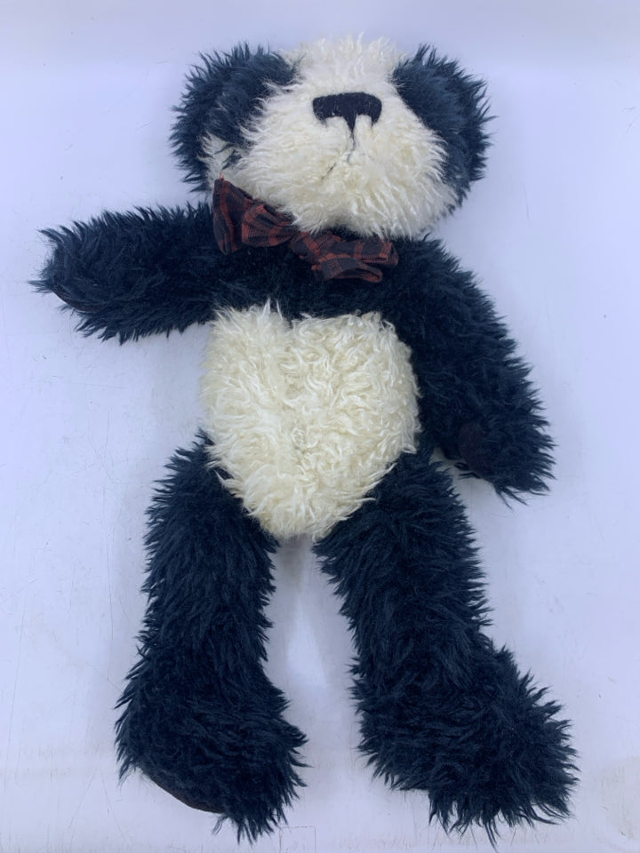 SHAG PANDA BEAR W/ PLAID BOW.
