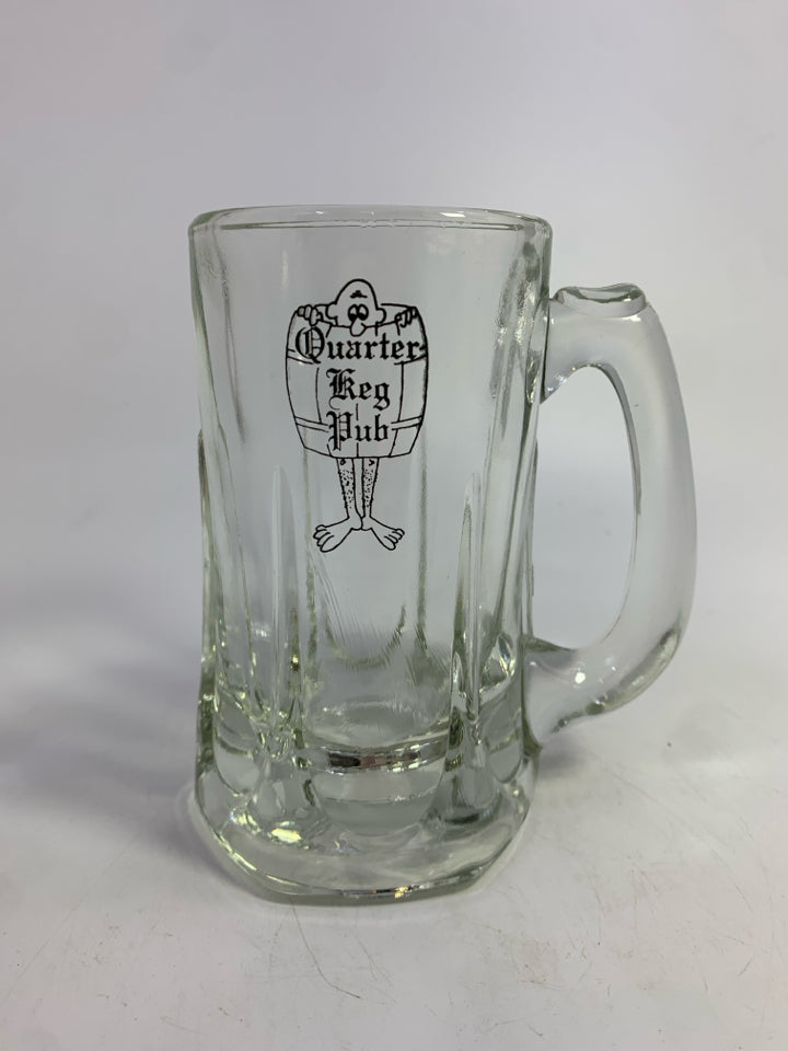 QUARTER KEG PUB CLEAR HEAVY GLASS MUG.