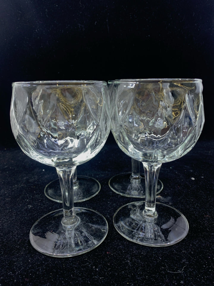 4 DIAMOND PATTERN BOTTOM WINE GLASSES.