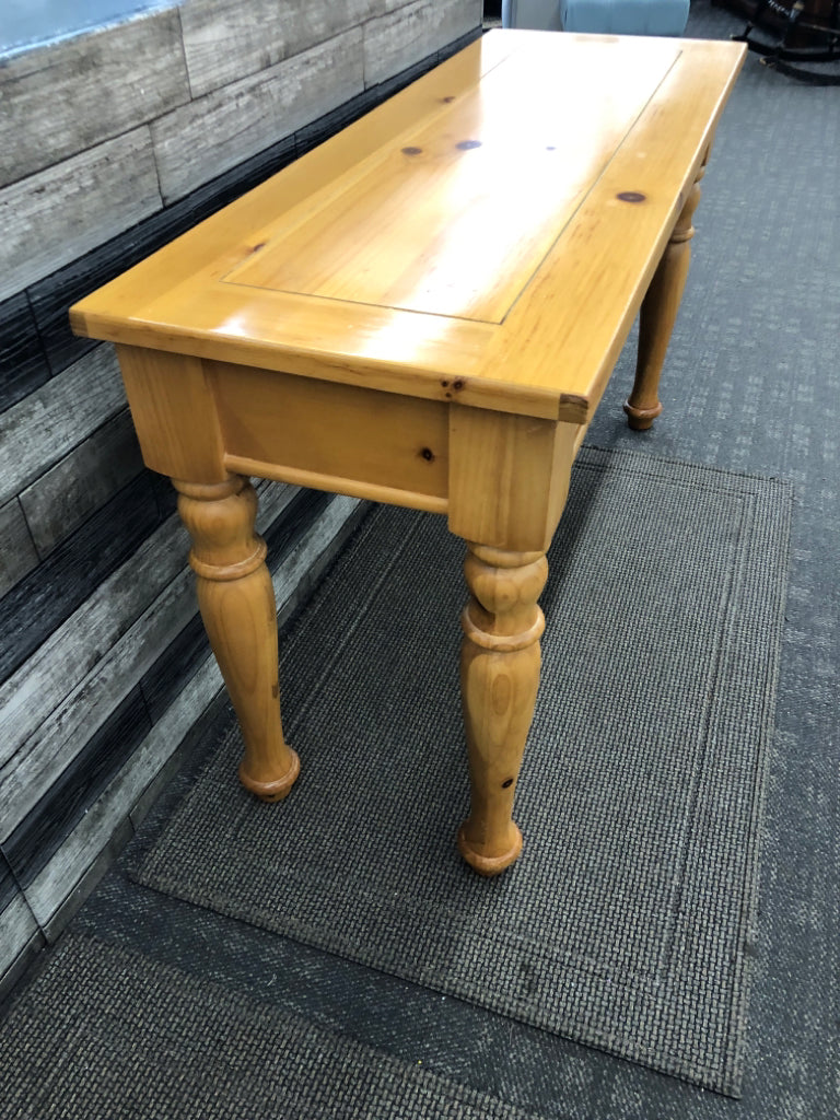 BLONDE WOOD CONSOLE/ SOFA TABLE - DRAWER.