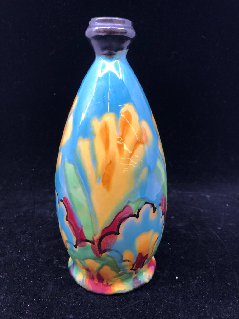 TALL NARROW NECK VASE W BLUE AND RED VASE.