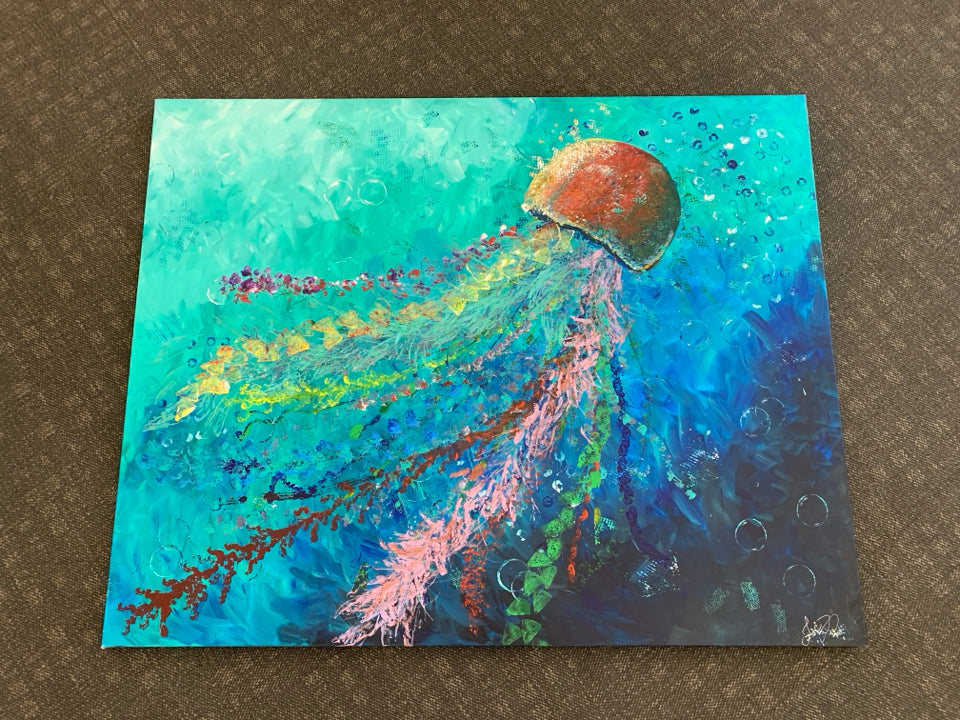 LARGE COLORFUL JELLYFISH CANVAS WALL ART.
