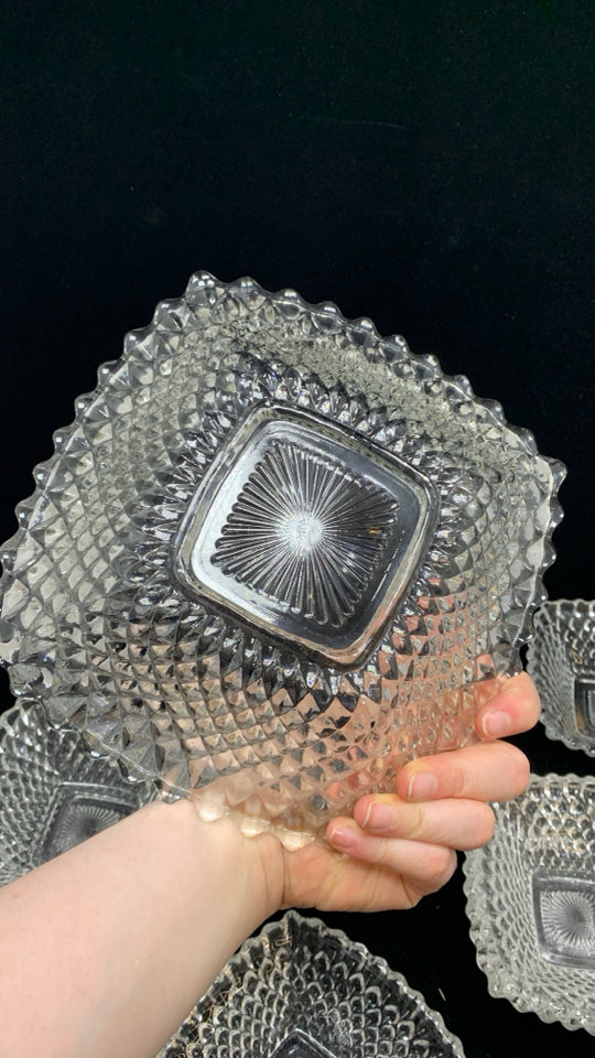 8PC DIAMOND CUT GLASS CANDY AND NUT DISH SET.