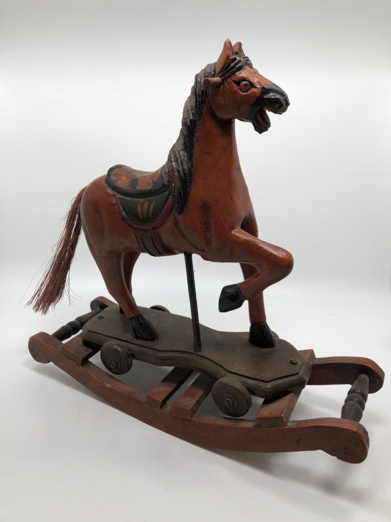 VTG STYLE WOODEN ROCKING HORSE DECOR.