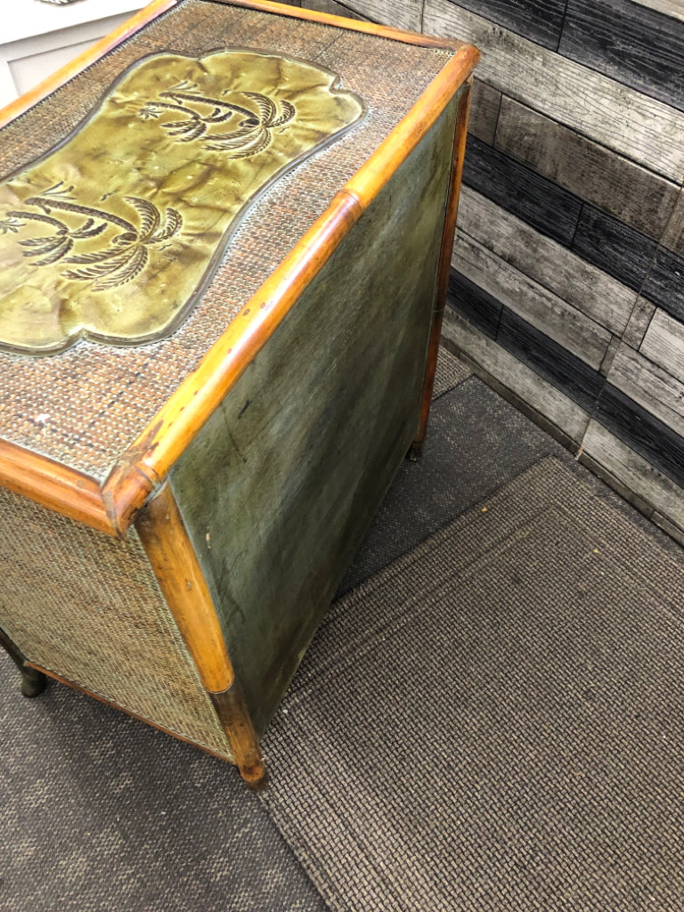 VTG-STYLE RATTAN/BAMBOO PALM TREE CABINET.