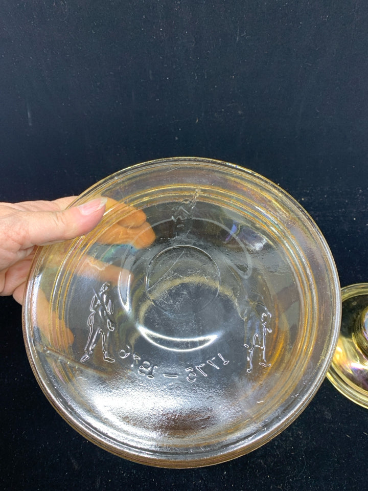 IRIDESCENT LIBERTY BELL BICENTENNIAL GLASS COOKIE JAR.