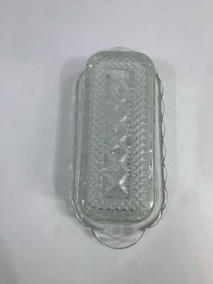 COVERED GLASS BUTTER DISH.