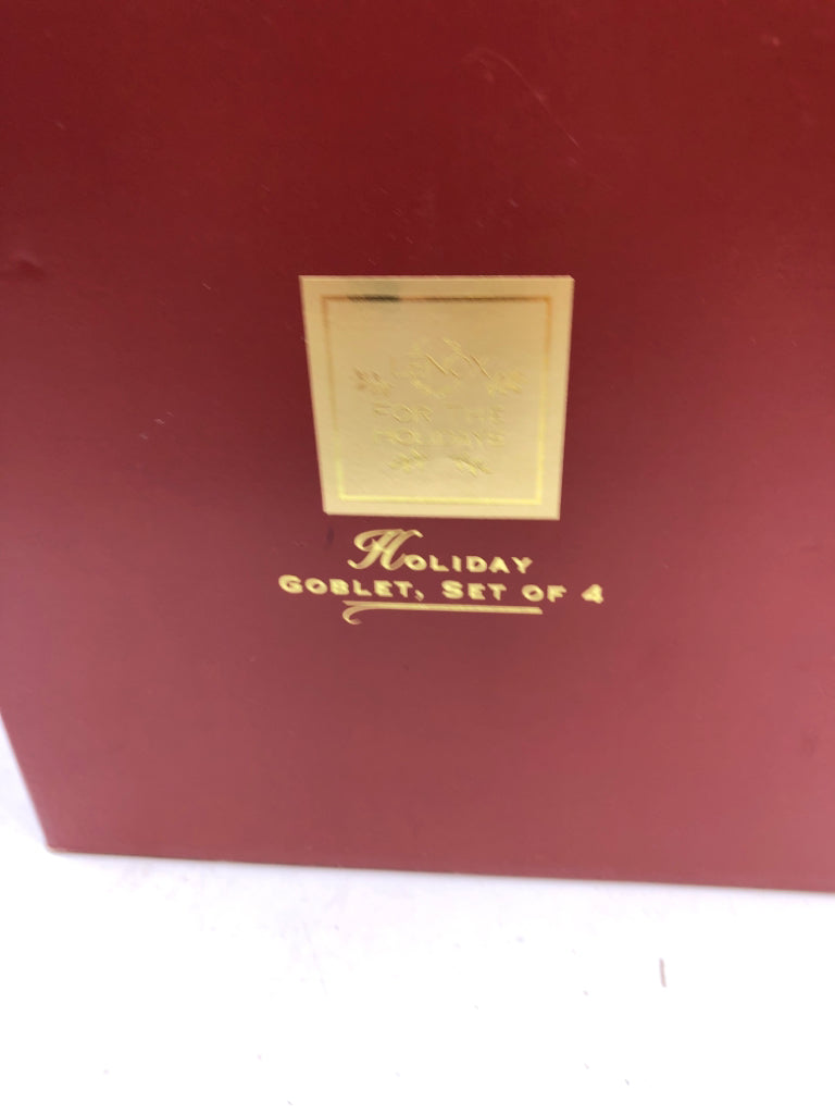 4 LENOX HOLIDAY HOLLY WINE GOBLETS.