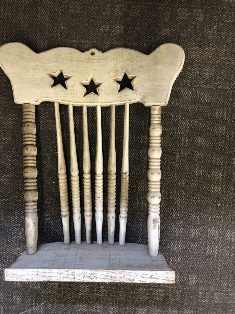 REFURBISHED CHAIR BACK W/ STAR CUT OUT SHELF.