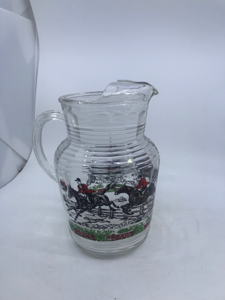 VTG FOX HUNT PAINTED PITCHER WITH ICE LIP.