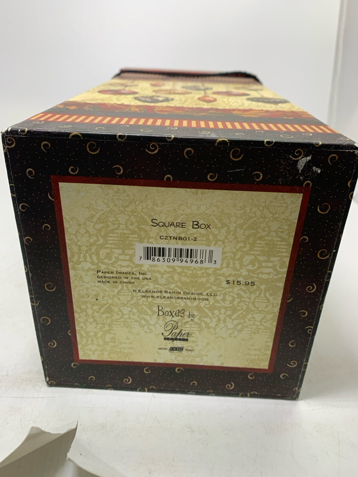 PRIMITIVE STYLE WINE GIFT BOX W/ HANGING ORNAMENTS.