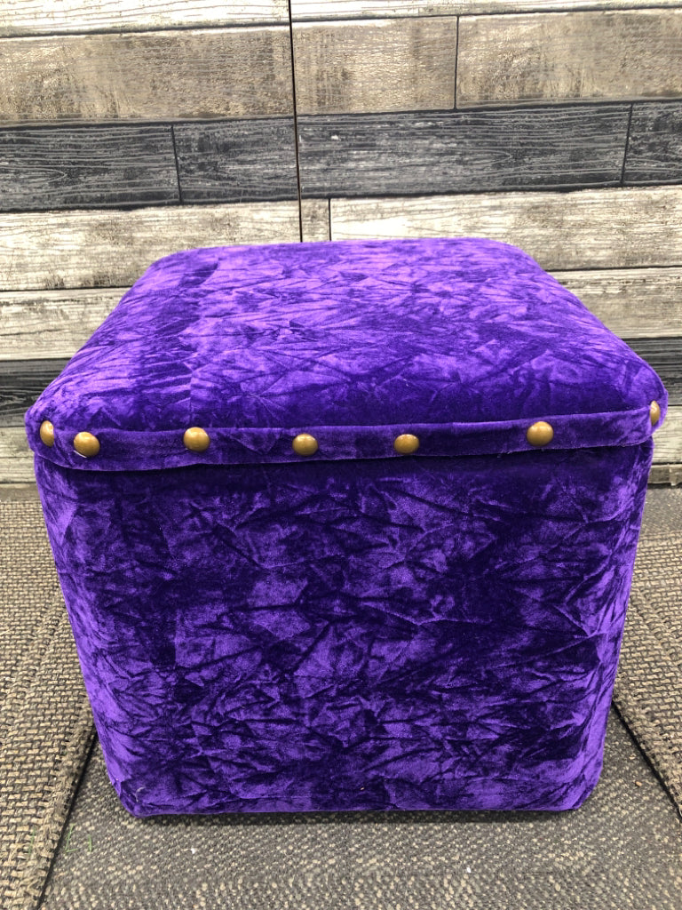 ROYAL PURPLE STUDDED STORAGE OTTOMAN.