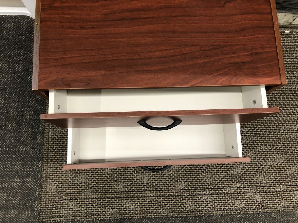 BROWN 2 DRAWER LOW CABINET.
