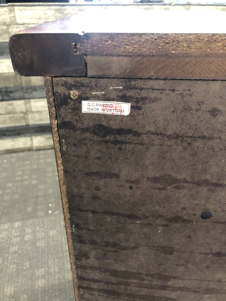 DARK WOOD 3 DRAWER 2 CABINET BUFFET W WINE RACK.