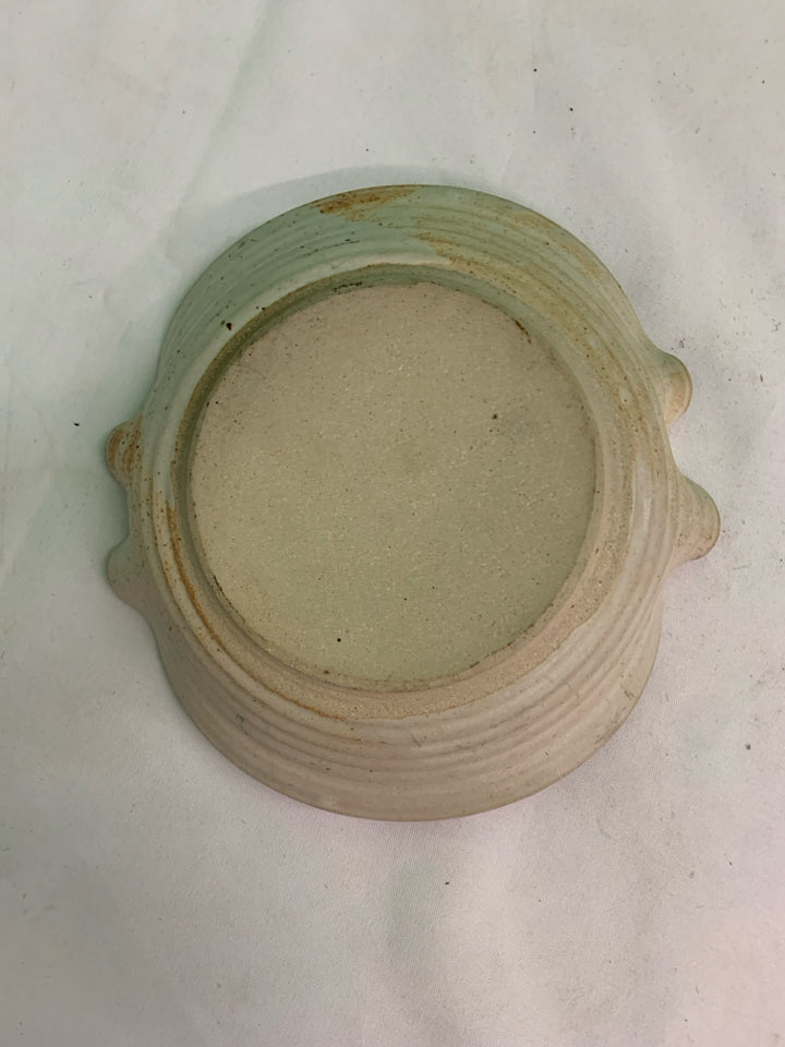 YELLOW FLOWER WAVY EDGE POTTERY BOWL.