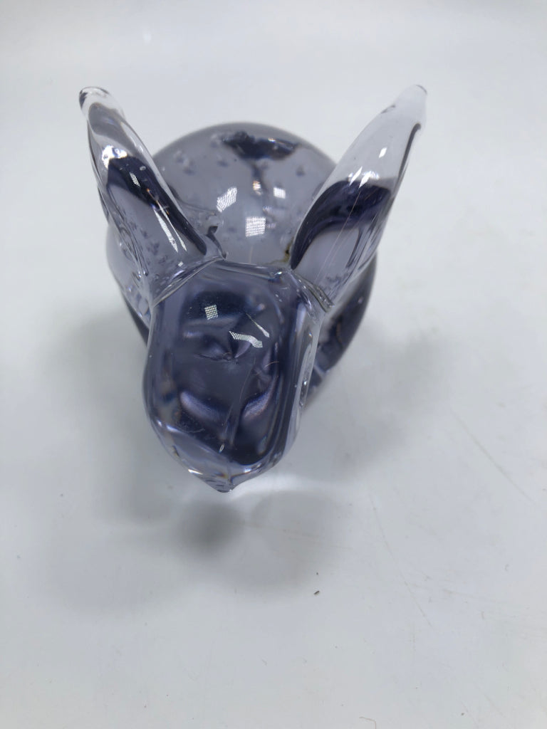 PURPLE TINTED GLASS BUNNY PAPERWEIGHT.