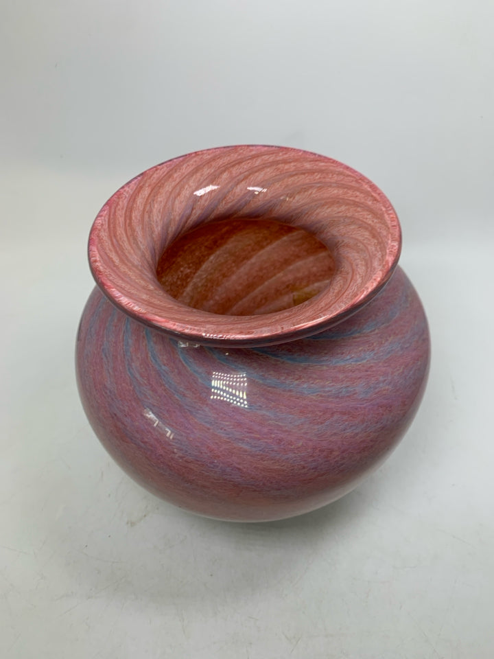 HEAVY PINK/BLUE SWIRL LARGE VASE.