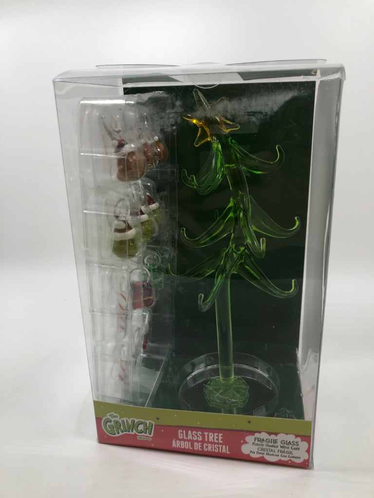 NIB GRINCH GLASS TREE & ORNAMENTS.