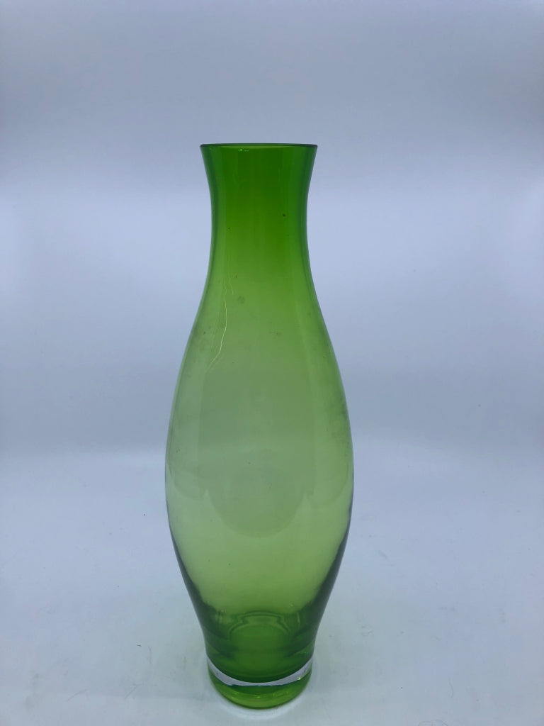 LIGHT GREEN THICK GLASS VASE.