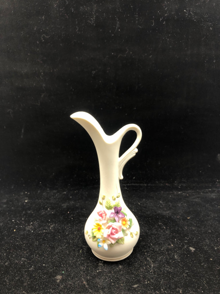 LEFTON EMBOSSED FLORAL PITCHER.