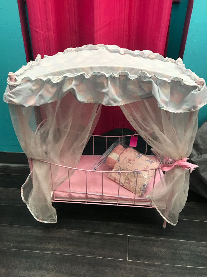 Pink Metal Canopy Doll Bed