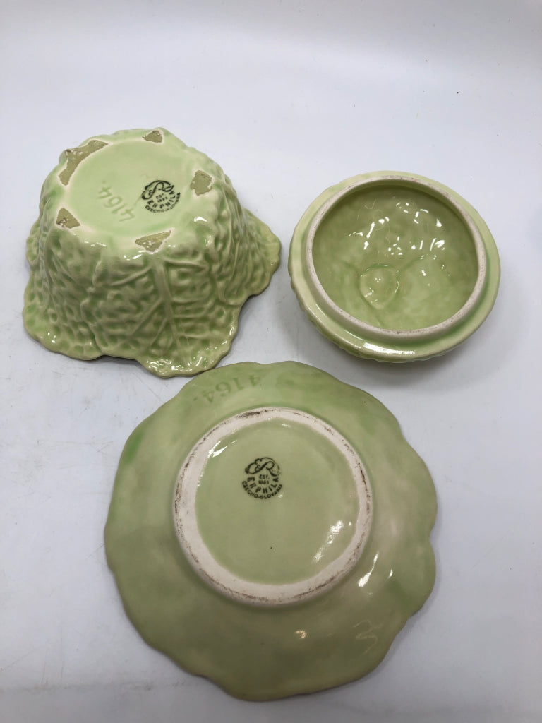 3PC E&R COVERED CABBAGE BOWL + UNDERPLATE.
