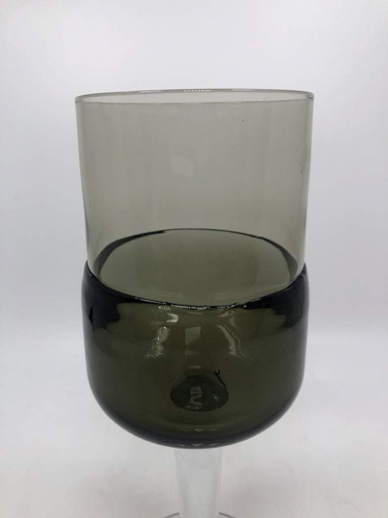 SMOKY GRAY DOUBLE DIP BLOWN GLASS PILLAR CANDLE HOLDER.