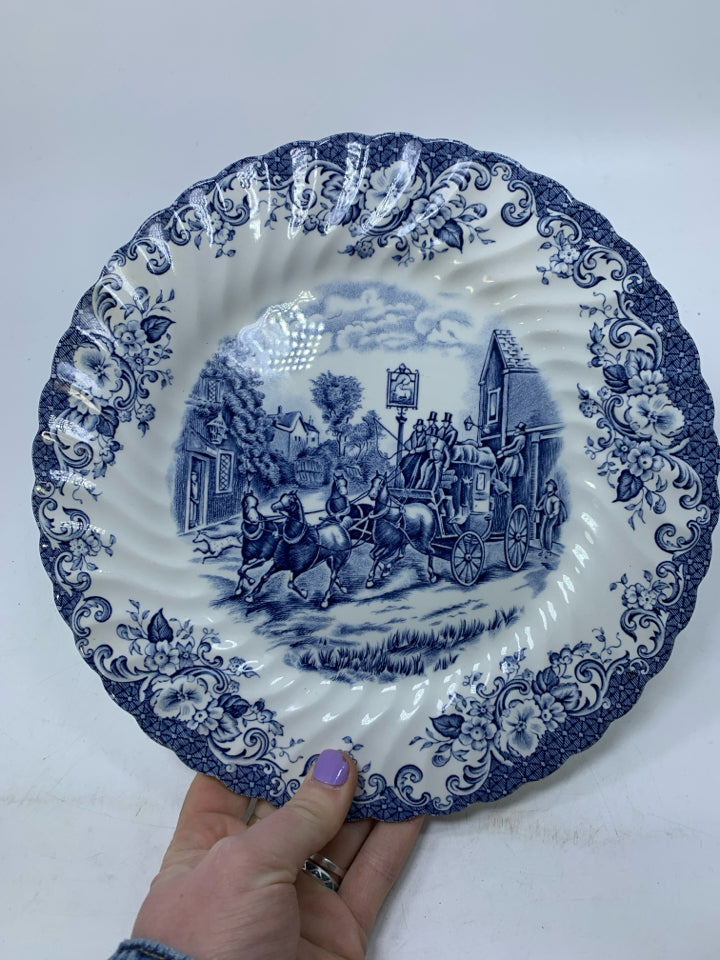 VTG BLUE/WHITE PLATE W/ RIBBED EDGE.