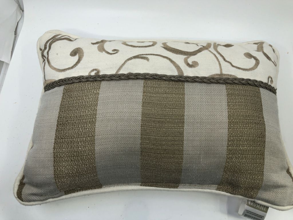 CREAM W SILVER ACCENTS RECTANGLE PILLOW.