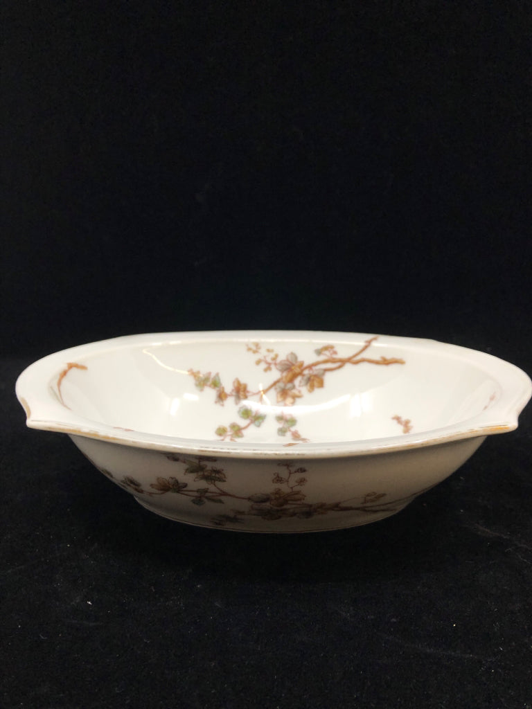 VTG LIMOGES OVAL SERVING BOWL T&V MARGUERITE BROWN BLOSSOM.